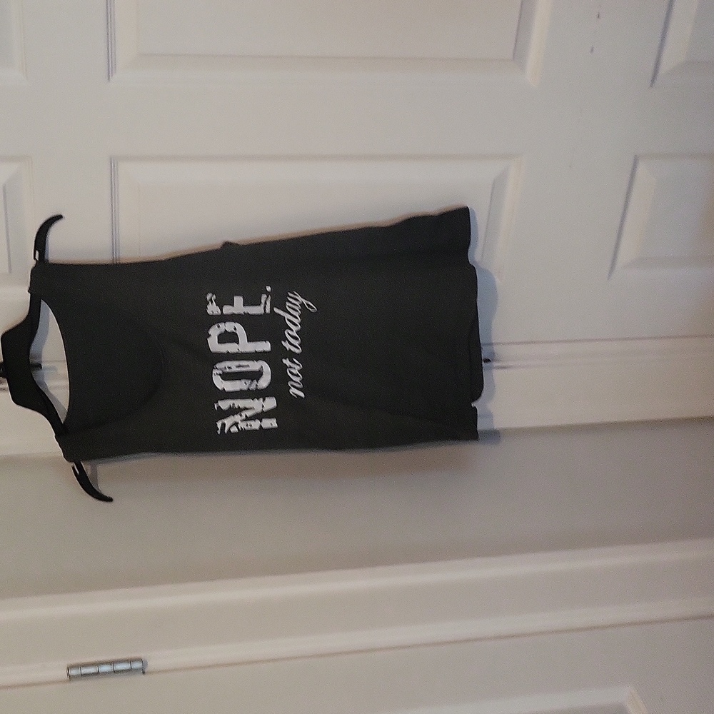 Source Unknown Black Tank Top with White Text